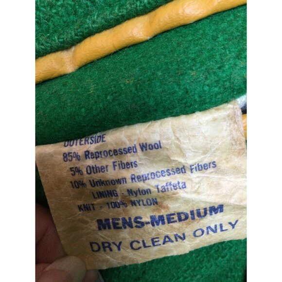 Vintage Hutchers Mens Letterman Jacket Sz M Green Yellow Wool Blend Band C Patch - Picture 6 of 13